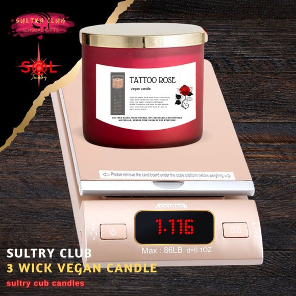 TATTOO ROSE 3 WICK CANDLE - Picture 3 of 6